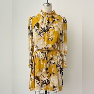NWT Glamour belted floral chiffon dress with smocking